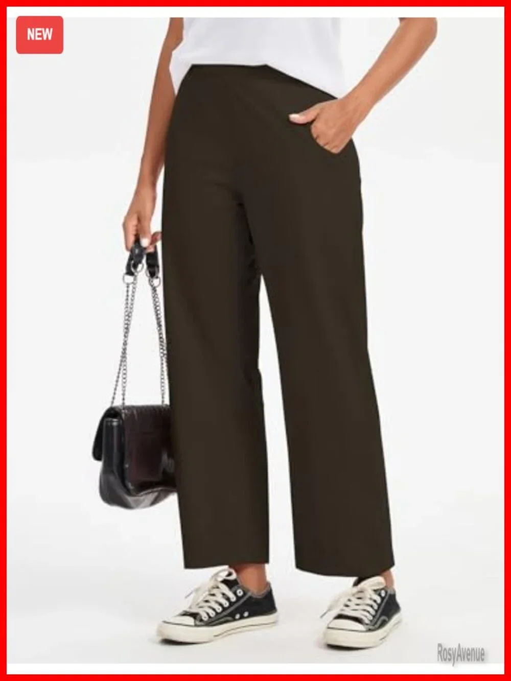 Mid Rise Palazzo Trousers Hidden Elastic Quick Dry Wide Leg Crop Ankle Length